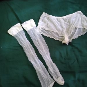Sheer white panties w/matching thigh high stocking